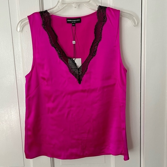 NWT! Generation Love "Aida" Lace Silk Tank hot pink & black XXS Sexy Romantic - Picture 4 of 13